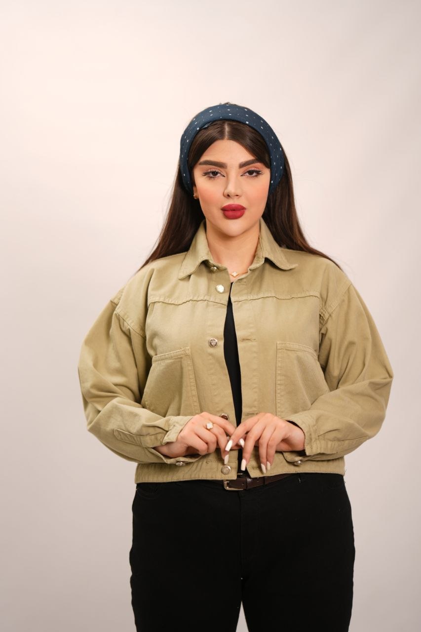 کت پاییزه کتان کوتاه زنانه رنگ خاکی