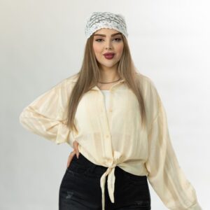 شومیز گرهی شیشه‌ای زنانه رنگ کرم - نمای کامل